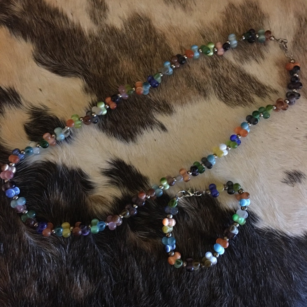 Vintage rainbow cat eye quartz jewelry set